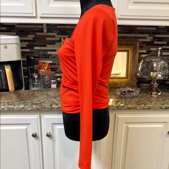 Vibrant Orange Fitted Ruched Blouse large - Picture 4 of 5